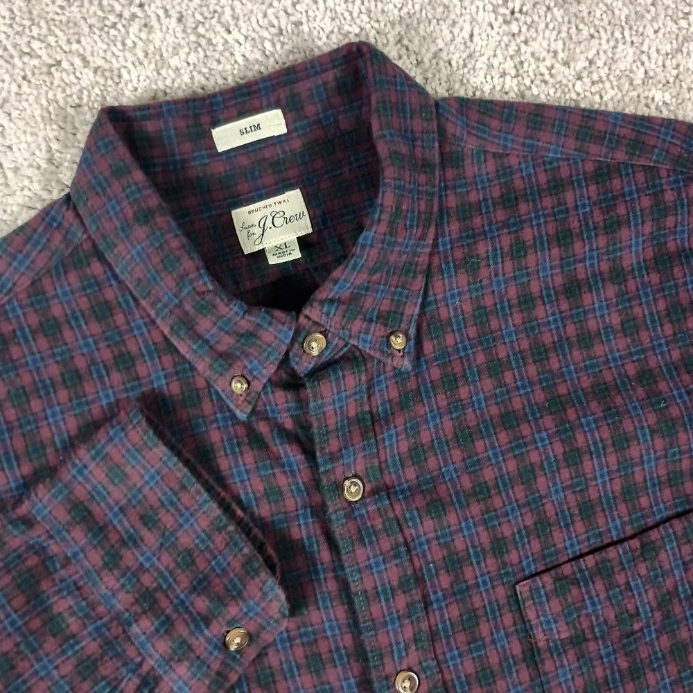 J.CREW Re-Imagined Men's XL Slim Fit Brushed Twill Plaid Flannel Button Up Shirt